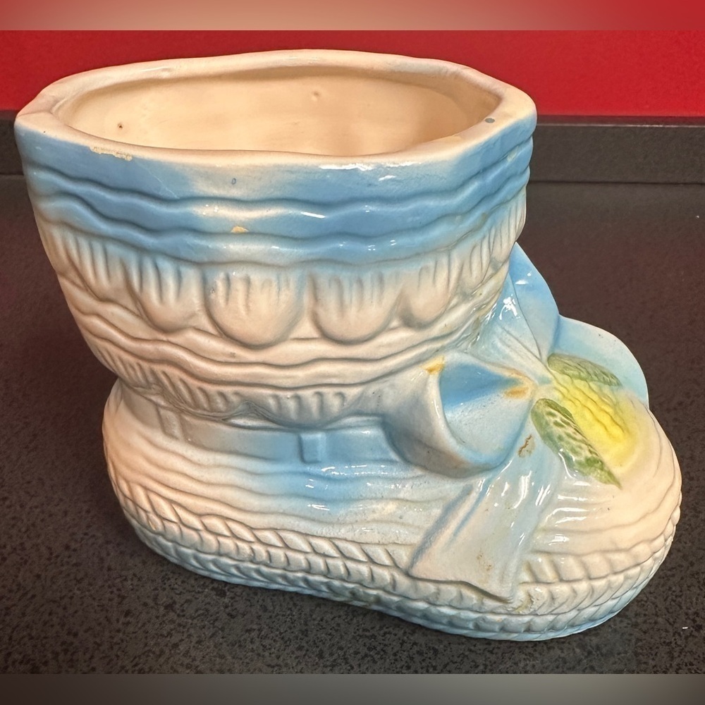 Vintage Nancy Pew Blue Baby Bootie Planter 4 Inches x 5 Inches